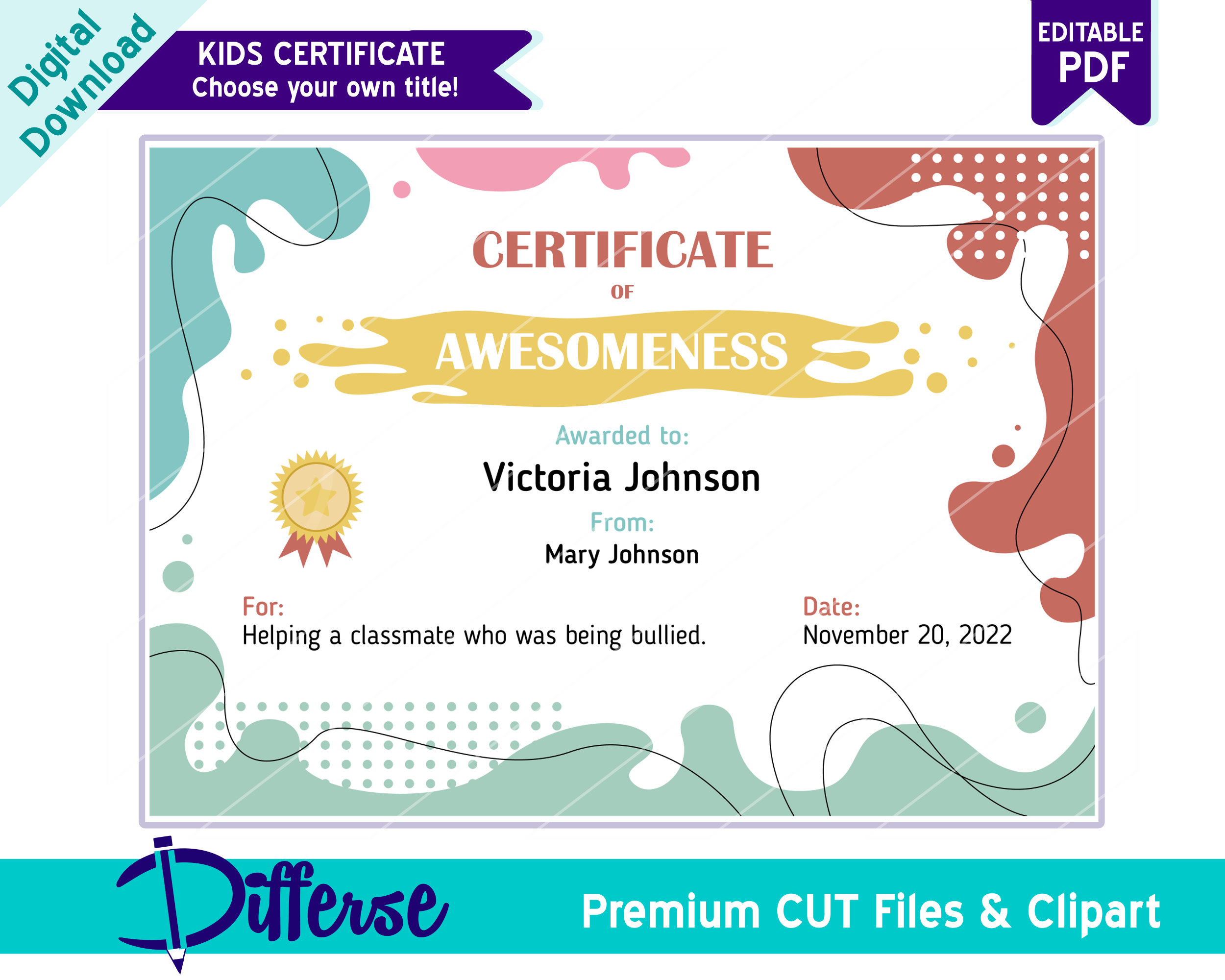 Blank certificate for kids certificate template certificate of awesomeness certificate of appreciation certificate of achievement instant download