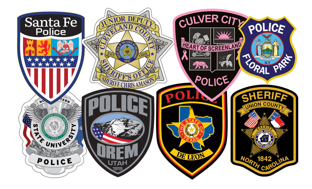 Police sheriff and law enforcement patch shaped stickers