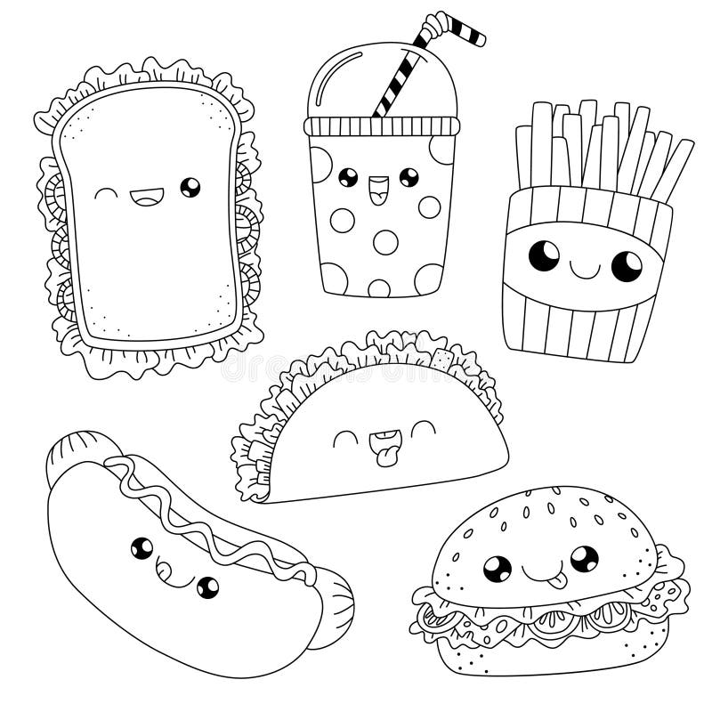Coloring bookfast food doodle stock vector