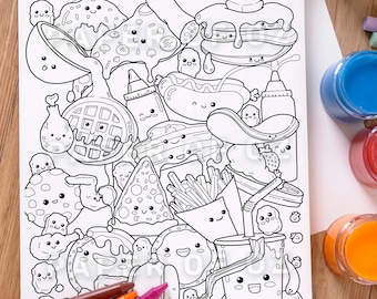 Junk foods kawaii printable coloring page a