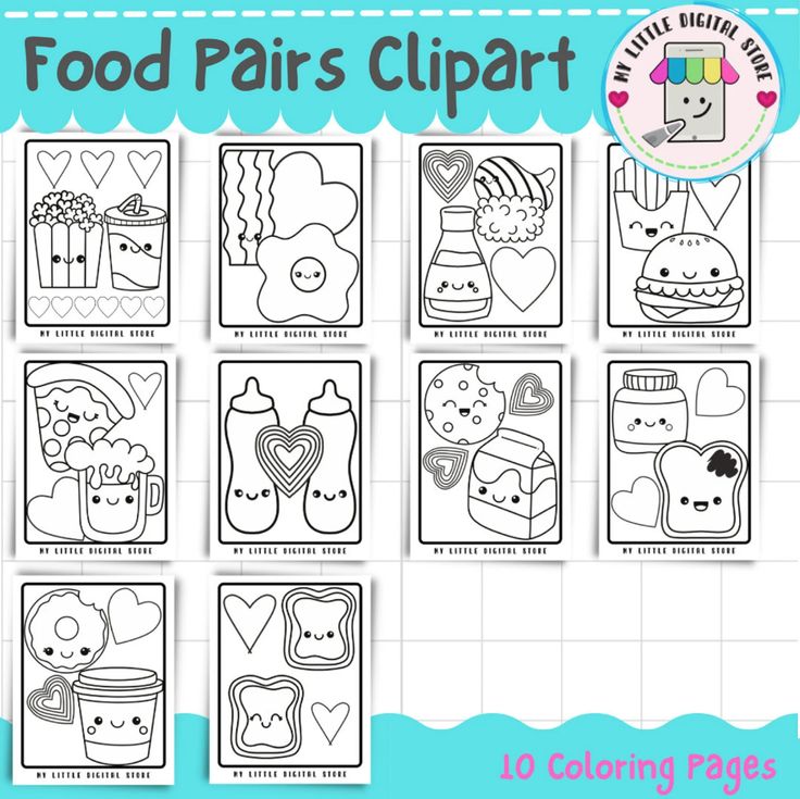 Perfect match kawaii valentines day clipart love food pairs