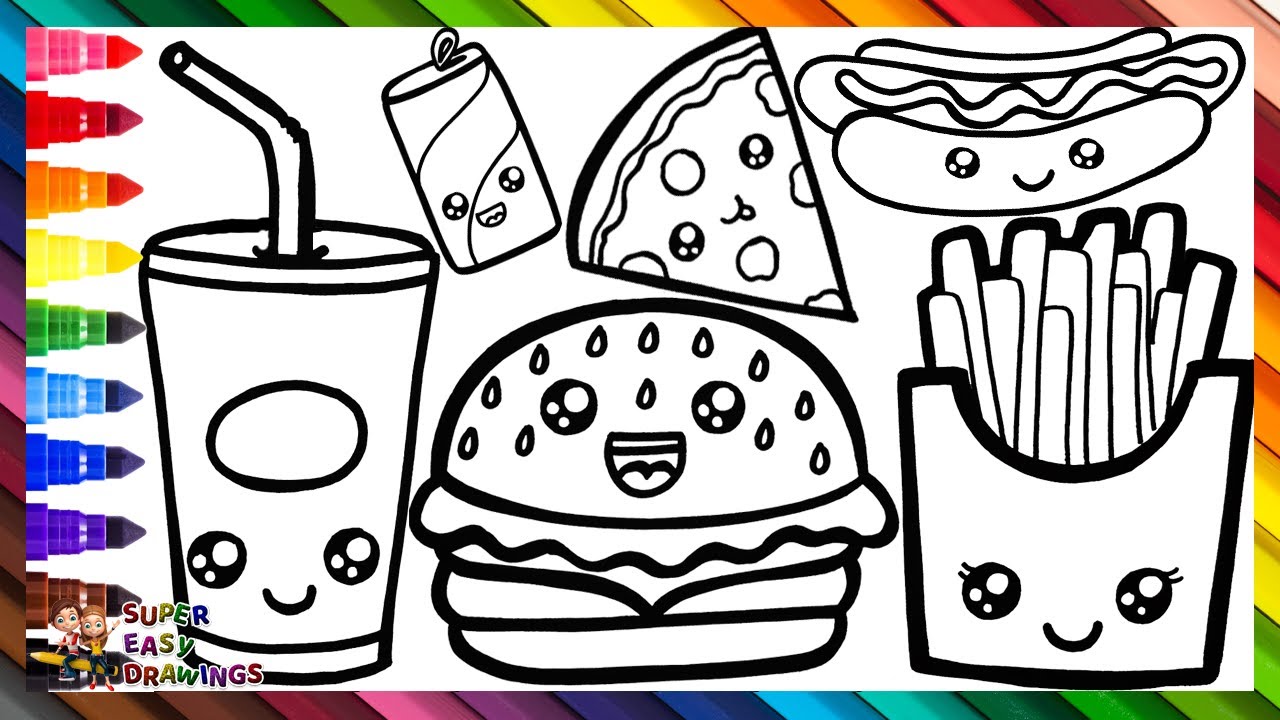 How to draw fast foods ðððð drawing and coloring cute fast foods ð drawings for kids