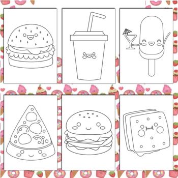 Kawaii food coloring pages printable coloring sheets x inches