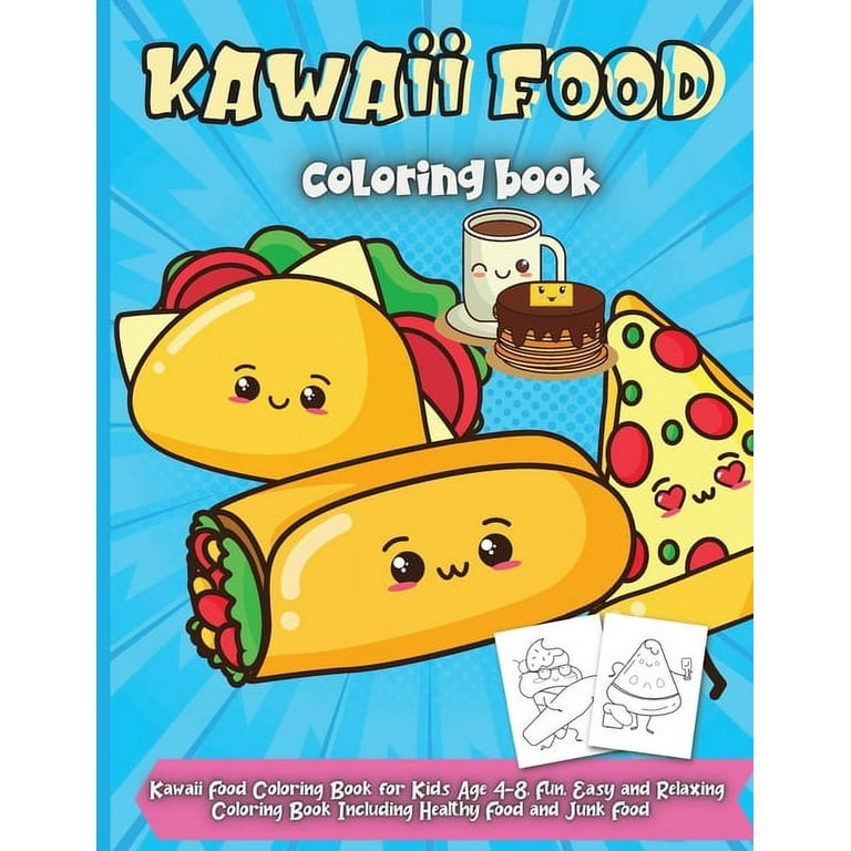 Kawaii food coloring book cute dessert cupcake donut candy ice cream chocolate food fruits easy coloring pages f