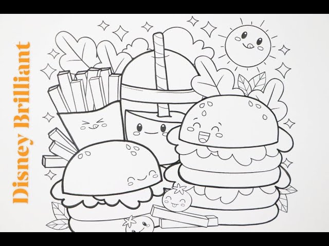 Kawaii fast food emojis relaxing and calming coloring l disney brilliant