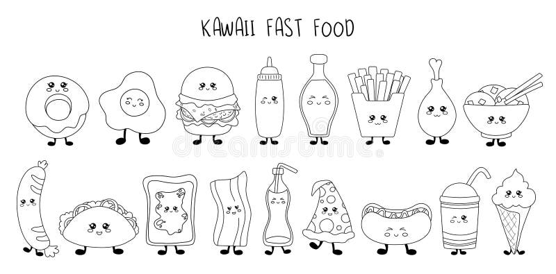 Kawaii food collection stock vector illustration of lunch