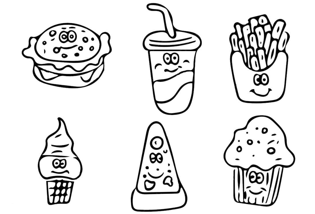 Cute food coloring pages