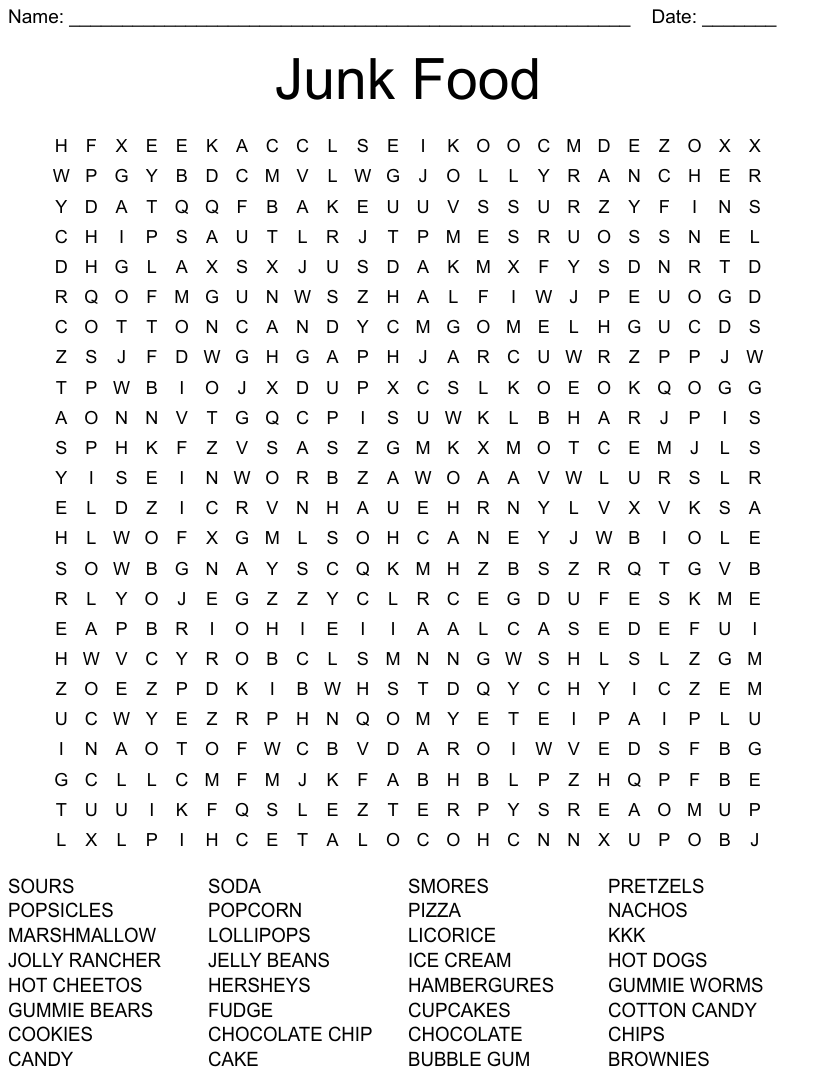 Junk food word search