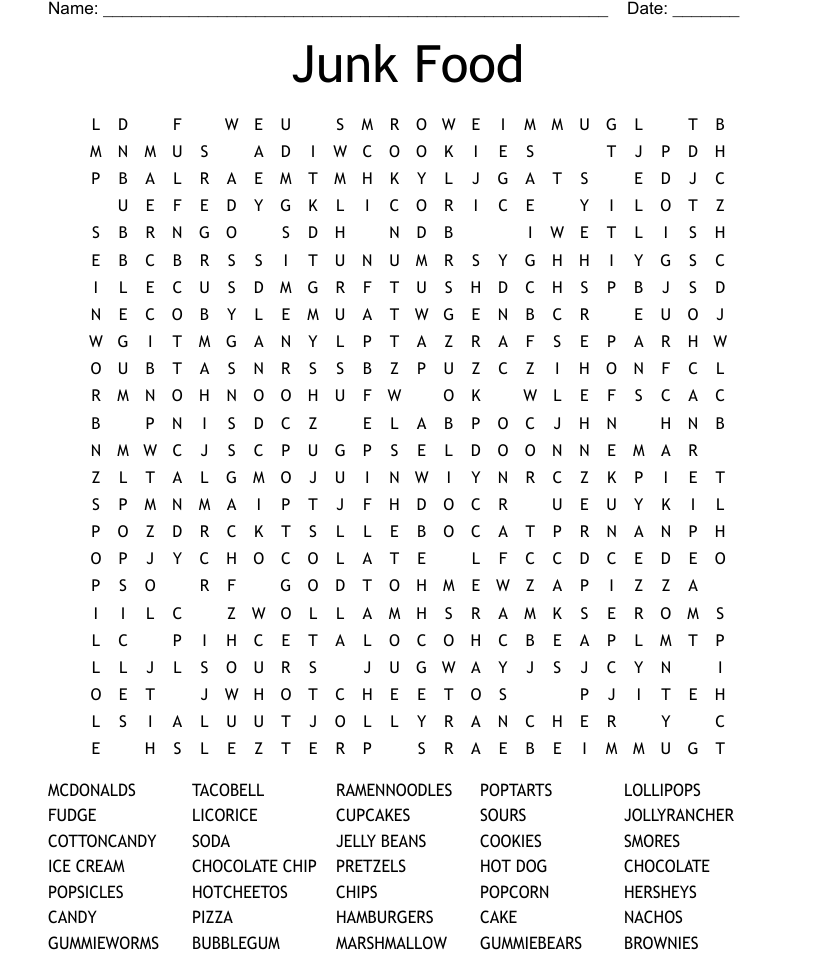 Junk food word search