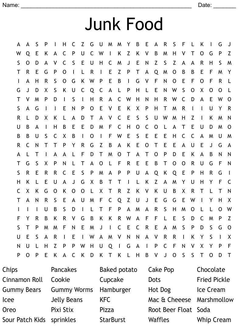 Junk food word search