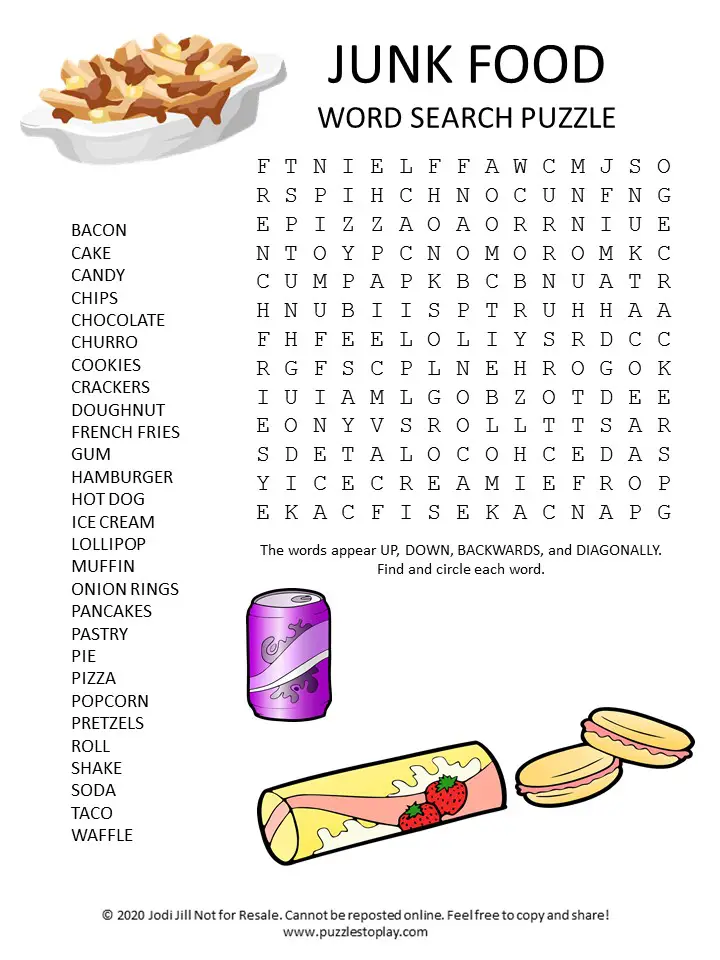 Junk food word search puzzle