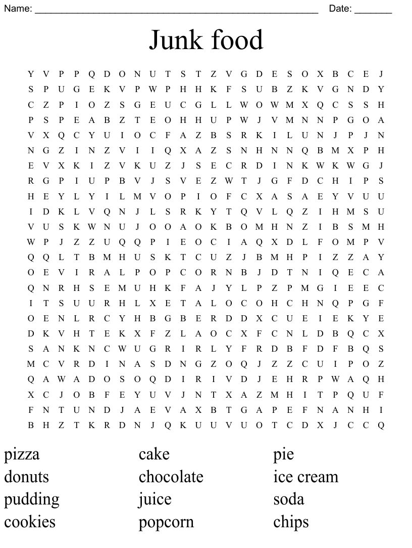 Junk food word search