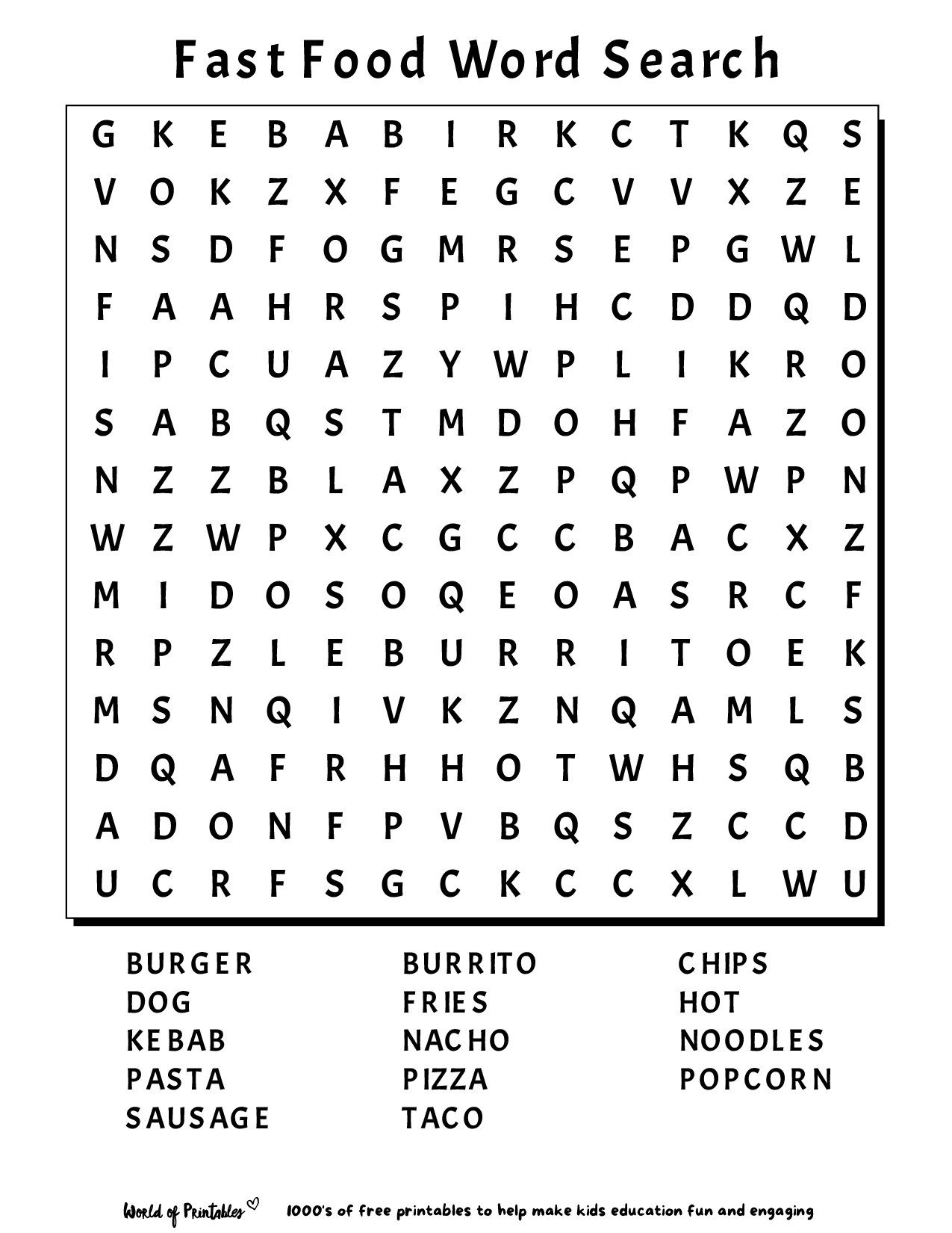 Printable word search world of printables