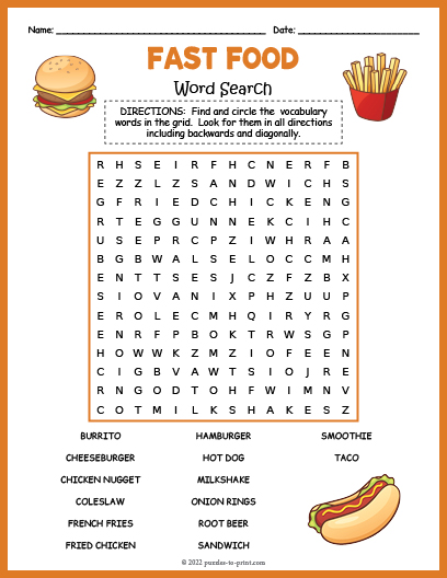 Fast food word search