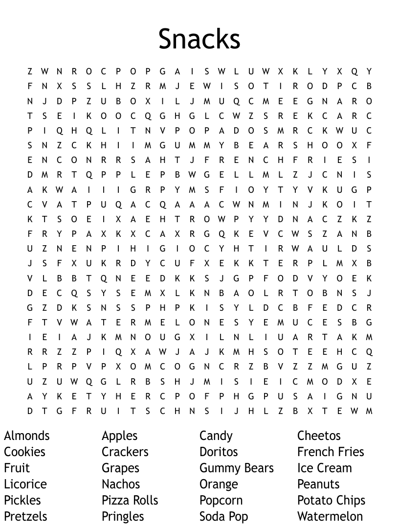 Junk food word search