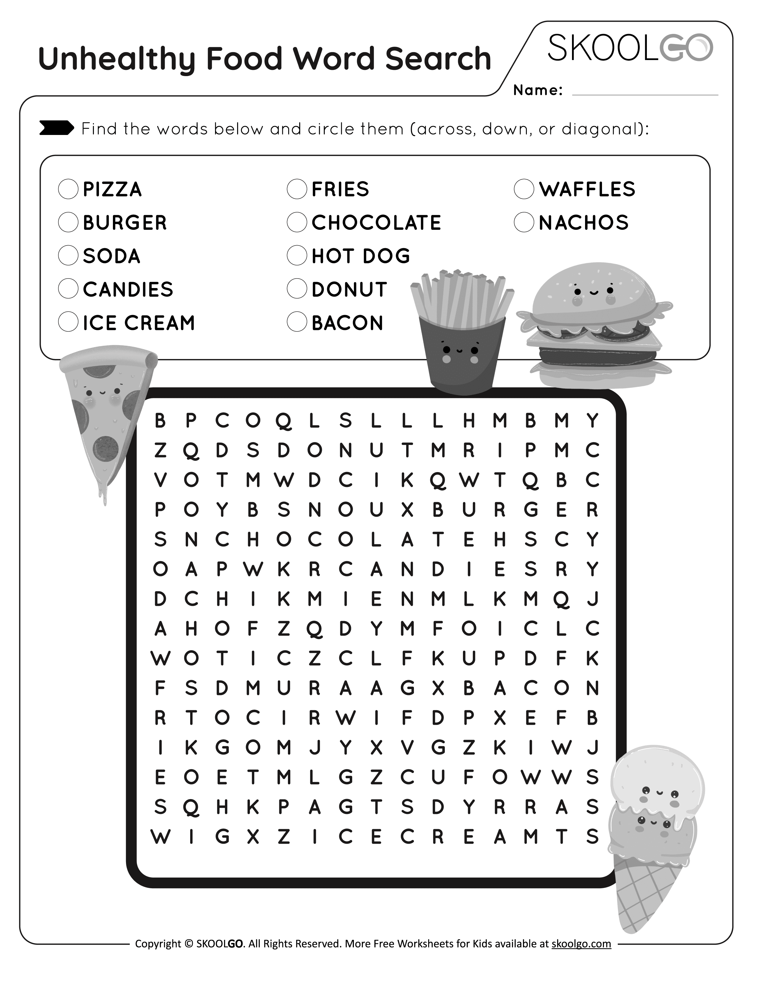 Unhealthy food word search