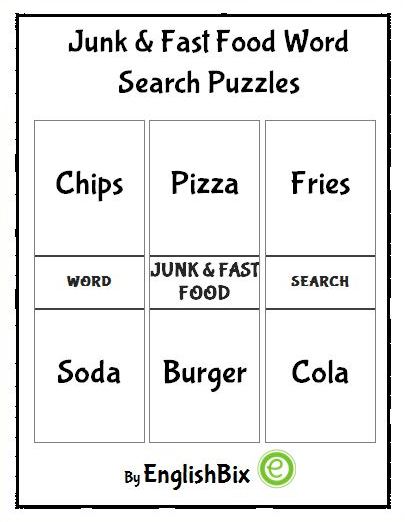 Junk and fast foods word search mini