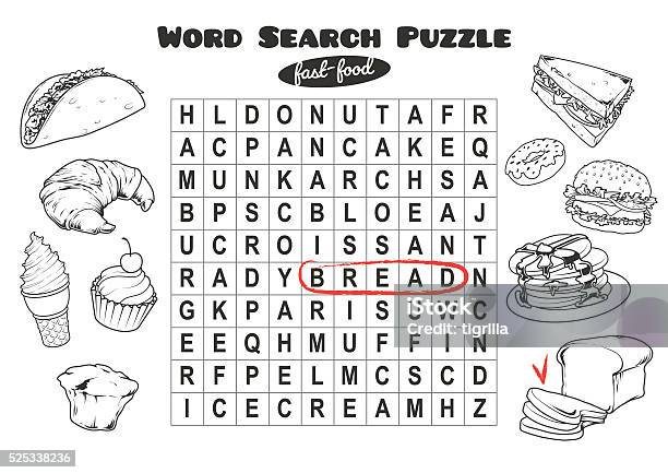 Word search puzzle with fastfood stock illustration