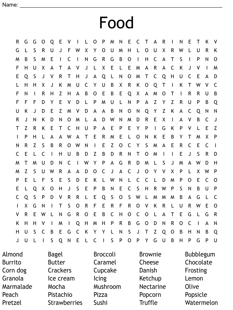 Junk food word search