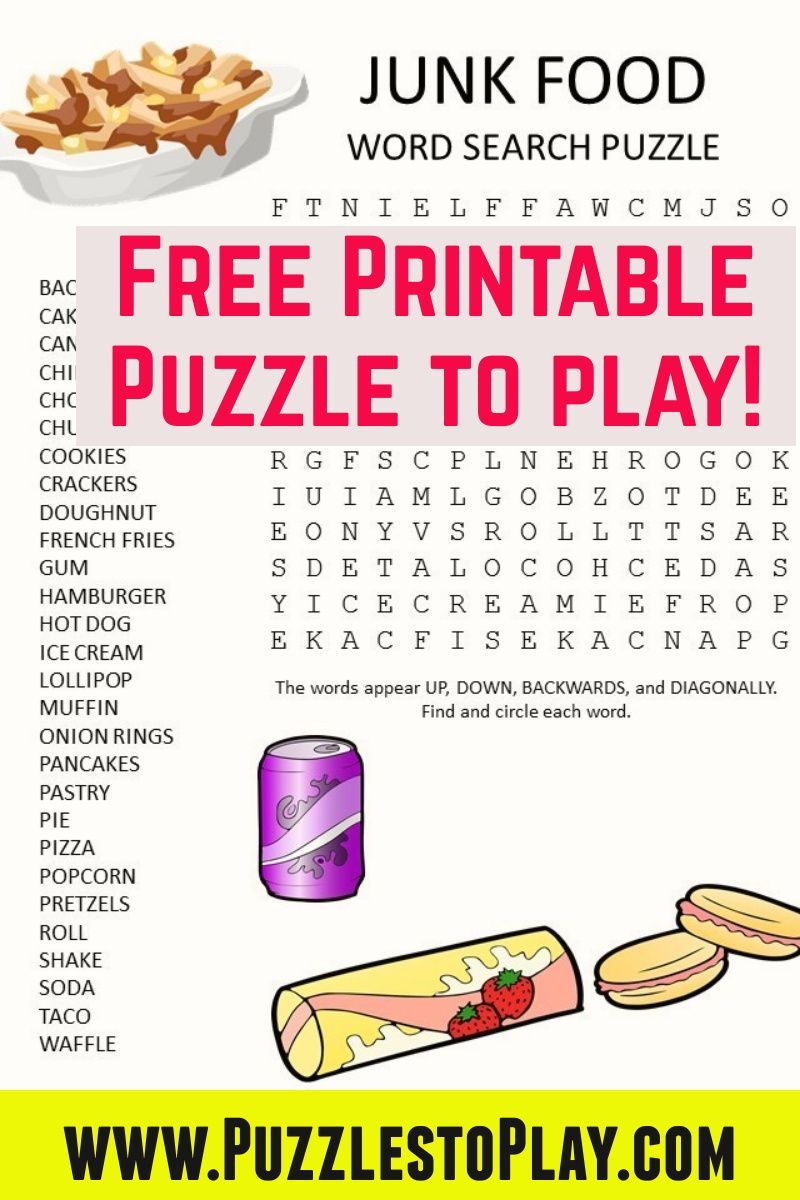 Junk food word search food words junk food free word search puzzles