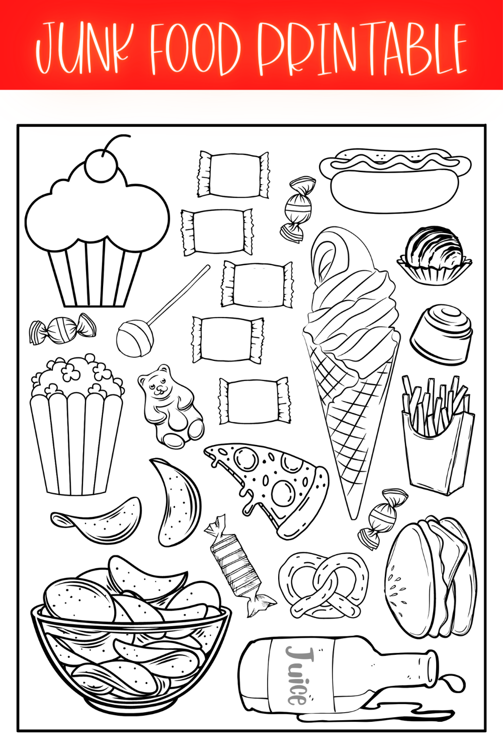 Junk food coloring page printable food coloring page for kids