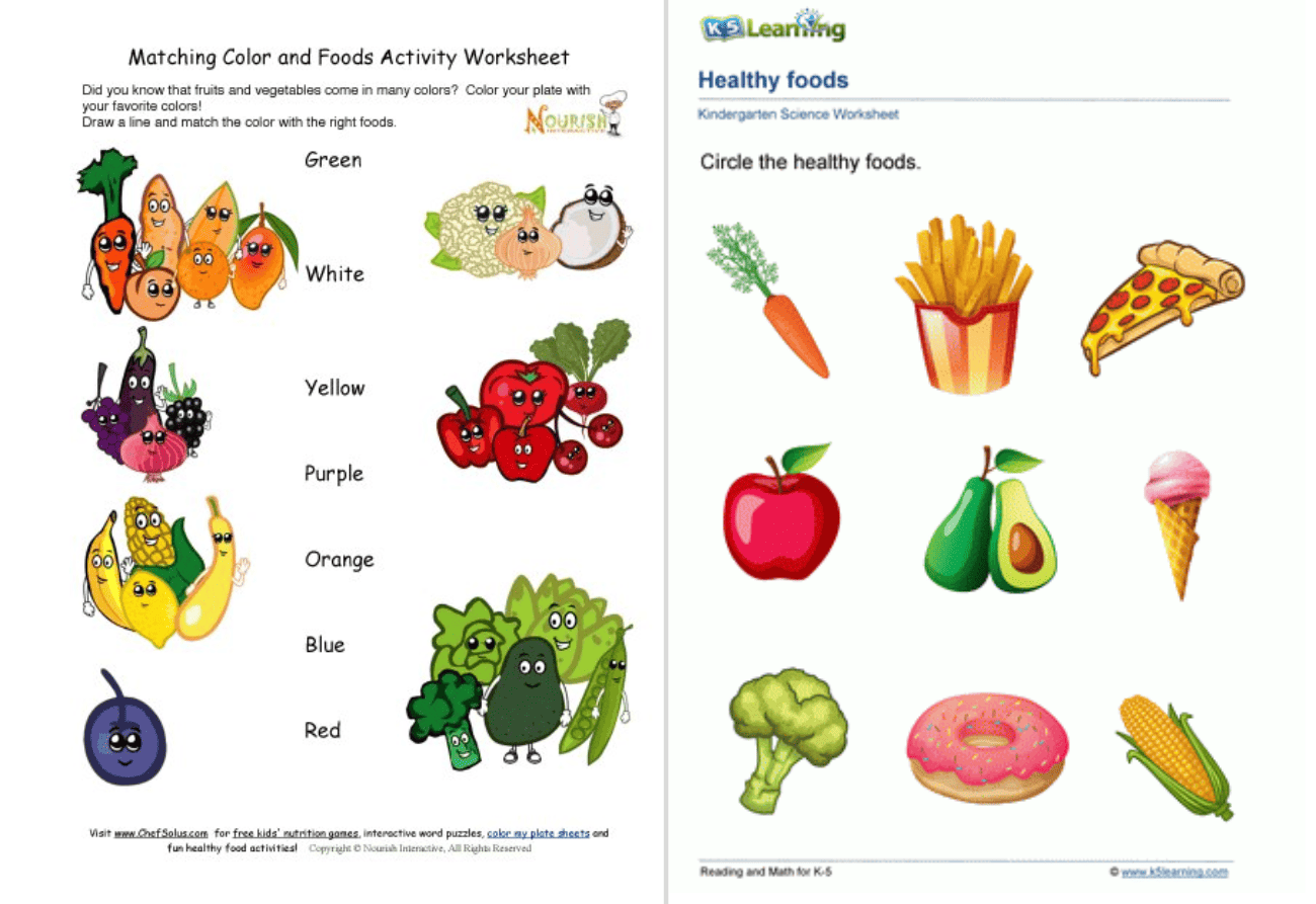 Fun food worksheets for children