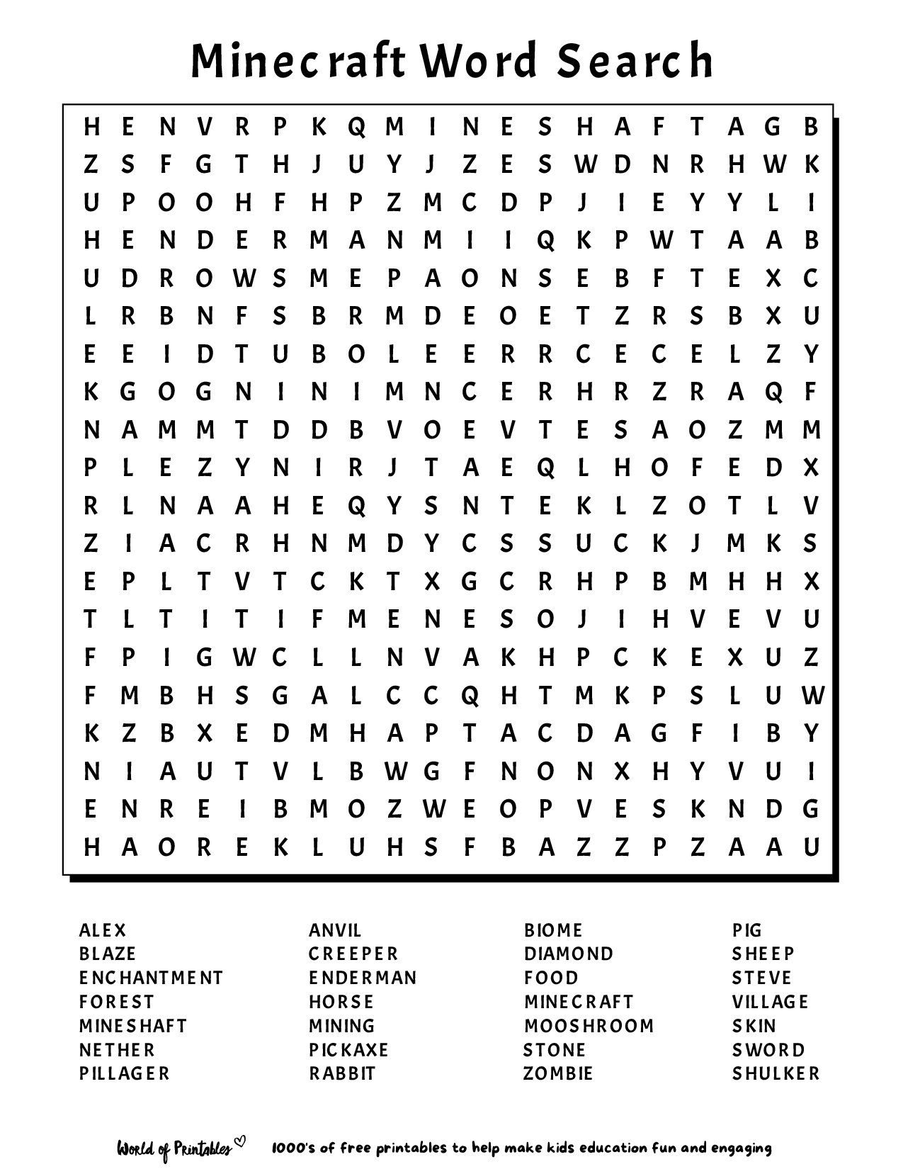 Printable word search world of printables