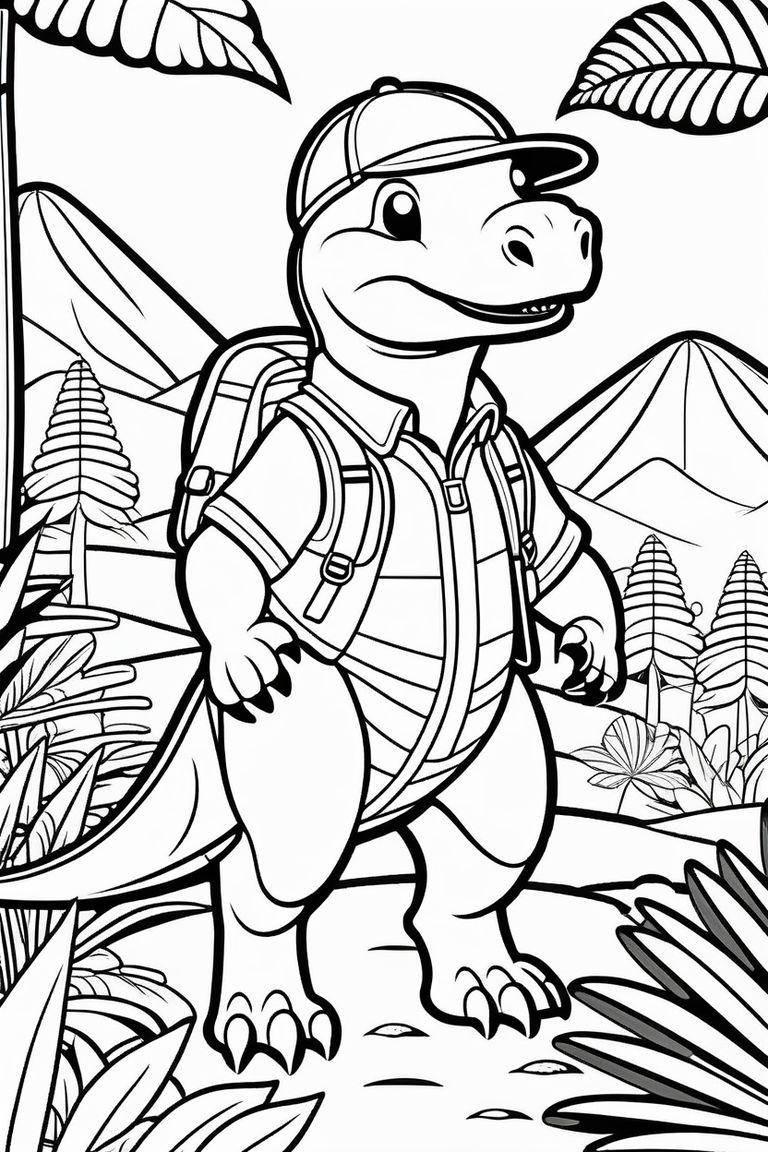 Coloring pages for kids tyranosaurus rex in the jungle