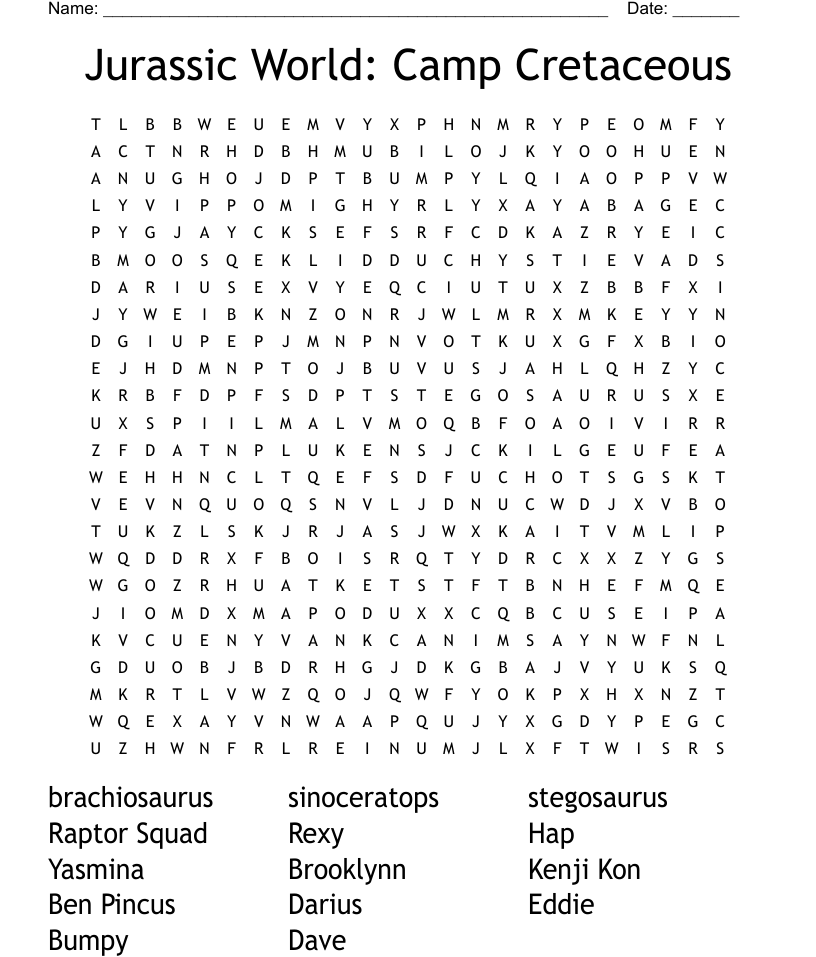 Jurassic world camp cretaceous word search