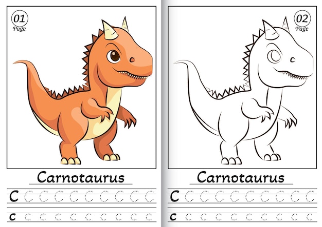 Premium vector carnotaurus alphabet abc coloring page c cute cartoon dinosaur on a white background coloring page