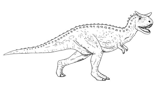 Drawing of dinosaur hand sketch of carnotaurus black and white illustration stock illustration