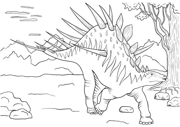 Premium vector dinosaur coloring page for education and fun black and white prehistoric illustration