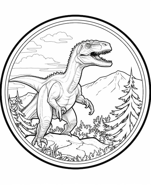 Premium ai image a dinosaur is walking through the wilderness coloring page generative ai