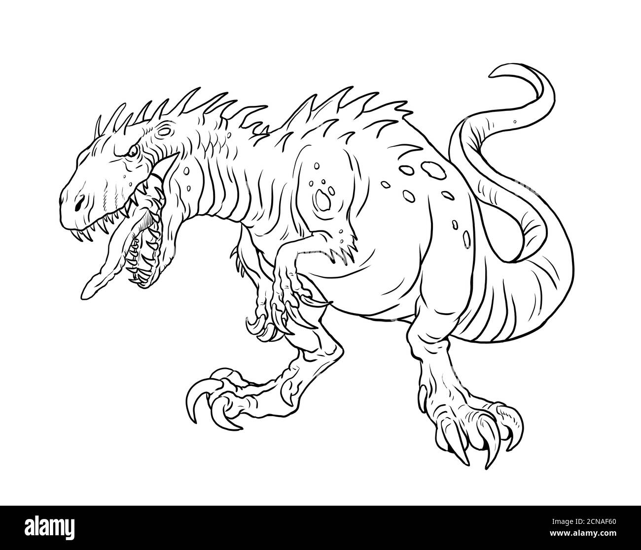 Carnivorous fantasy dinosaur dino isolated drawing coloring sheet stock photo
