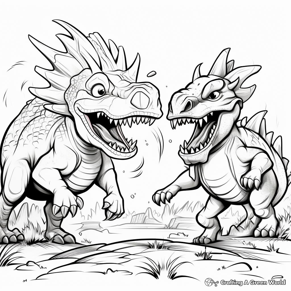 Dinosaurs fighting coloring pages