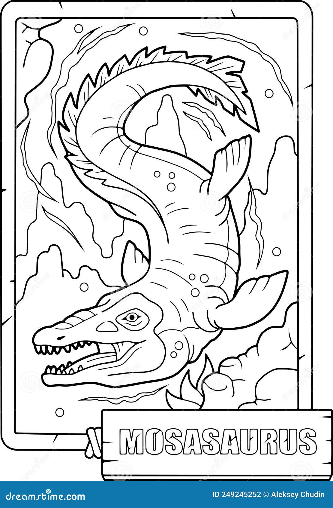 Prehistoric dinosaur mosasaurus coloring book for children stock vector