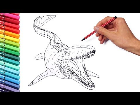 Drawing and coloring the mosasaur from jurassic world