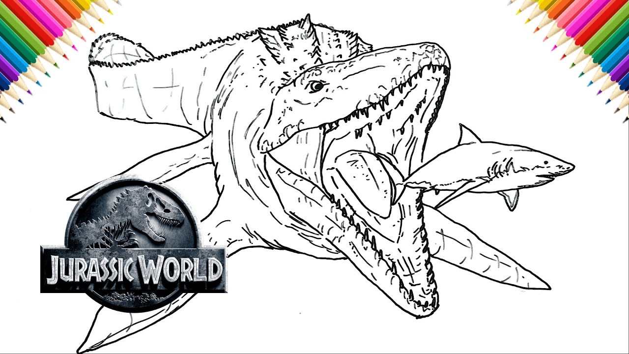 How to draw mosasaurus from jurassic world step by step drawing and coloring