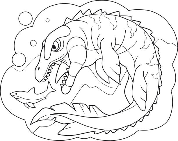 Prehistoric dinosaur mosasaurus coloring book funny illustration stock illustration