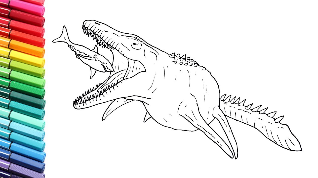 Drawing and coloring osasaur vs great white shak