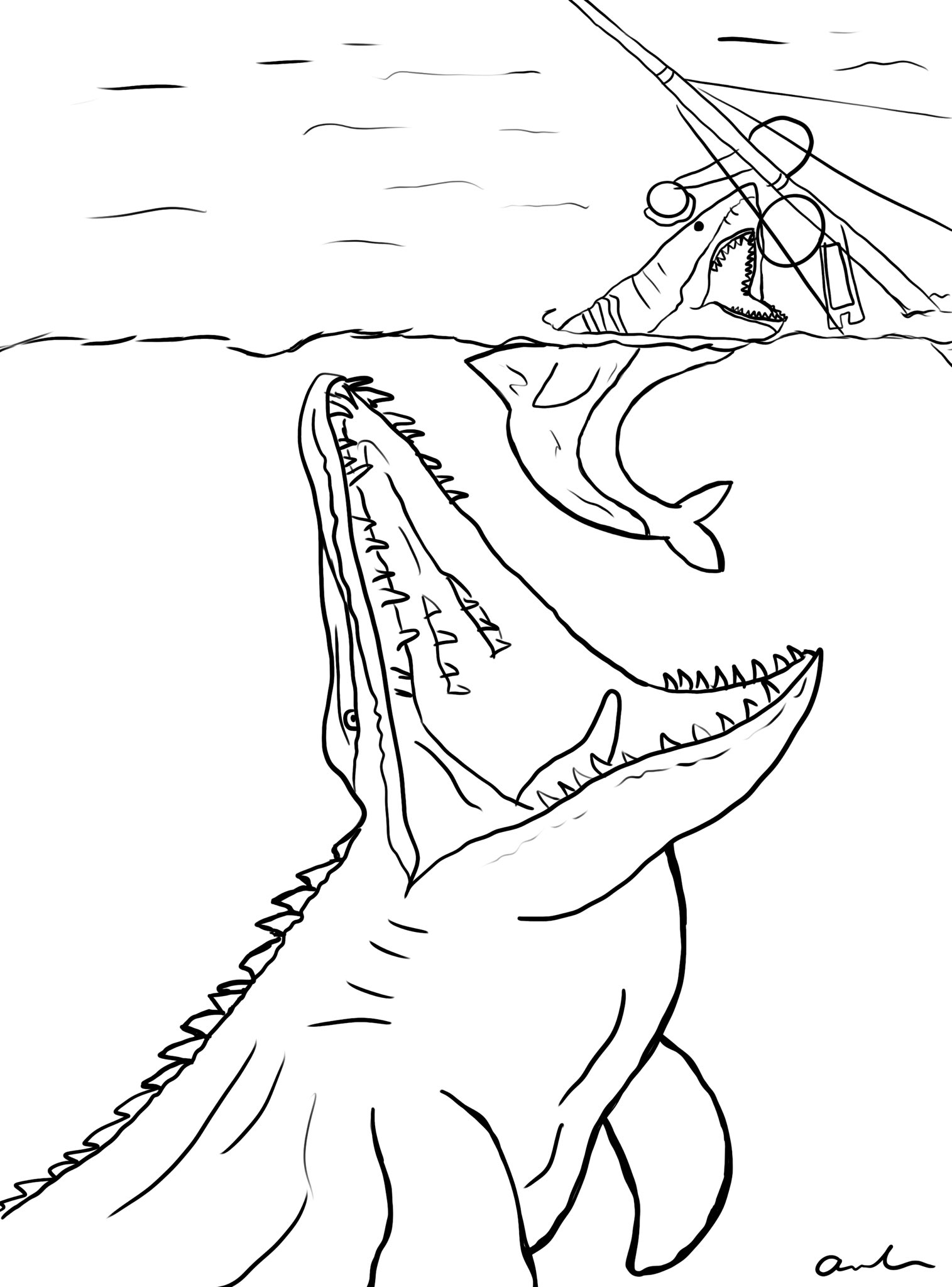 Â ðððððððãððððððððãâ on x ðð mosasaurus vs jaws wip line art ðð httpstcoxqqlxzctk x