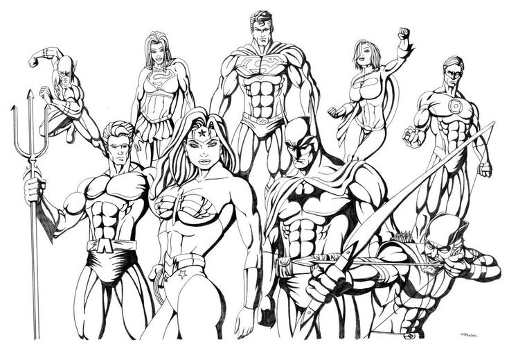 Coloring page of justice league heroes