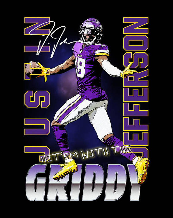 Justin jefferson hitem with the griddy mvp player minnesota football poster by farly datau