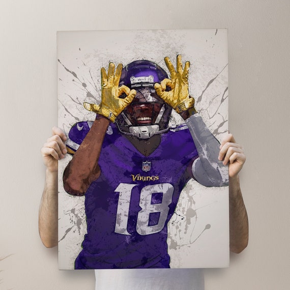 Justin jefferson poster minnesota vikings canvas print sports art print football poster kids decor man cave gift wall decor wrap