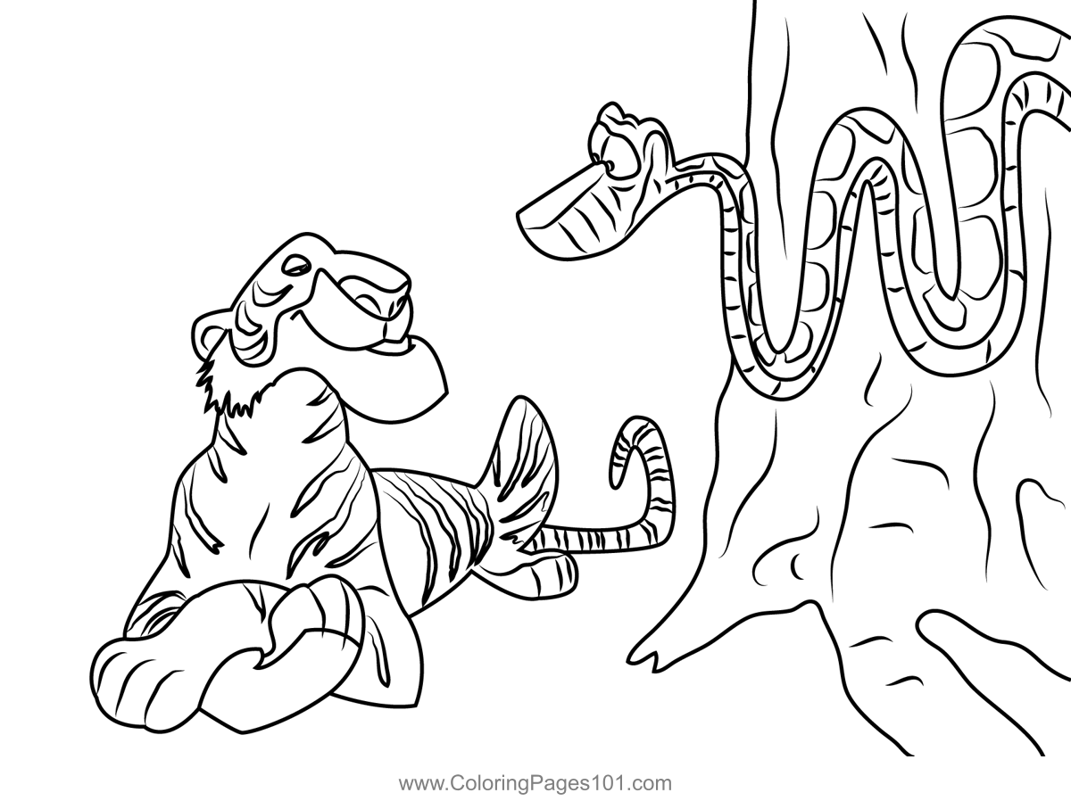 Shere khan and kaa coloring page for kids