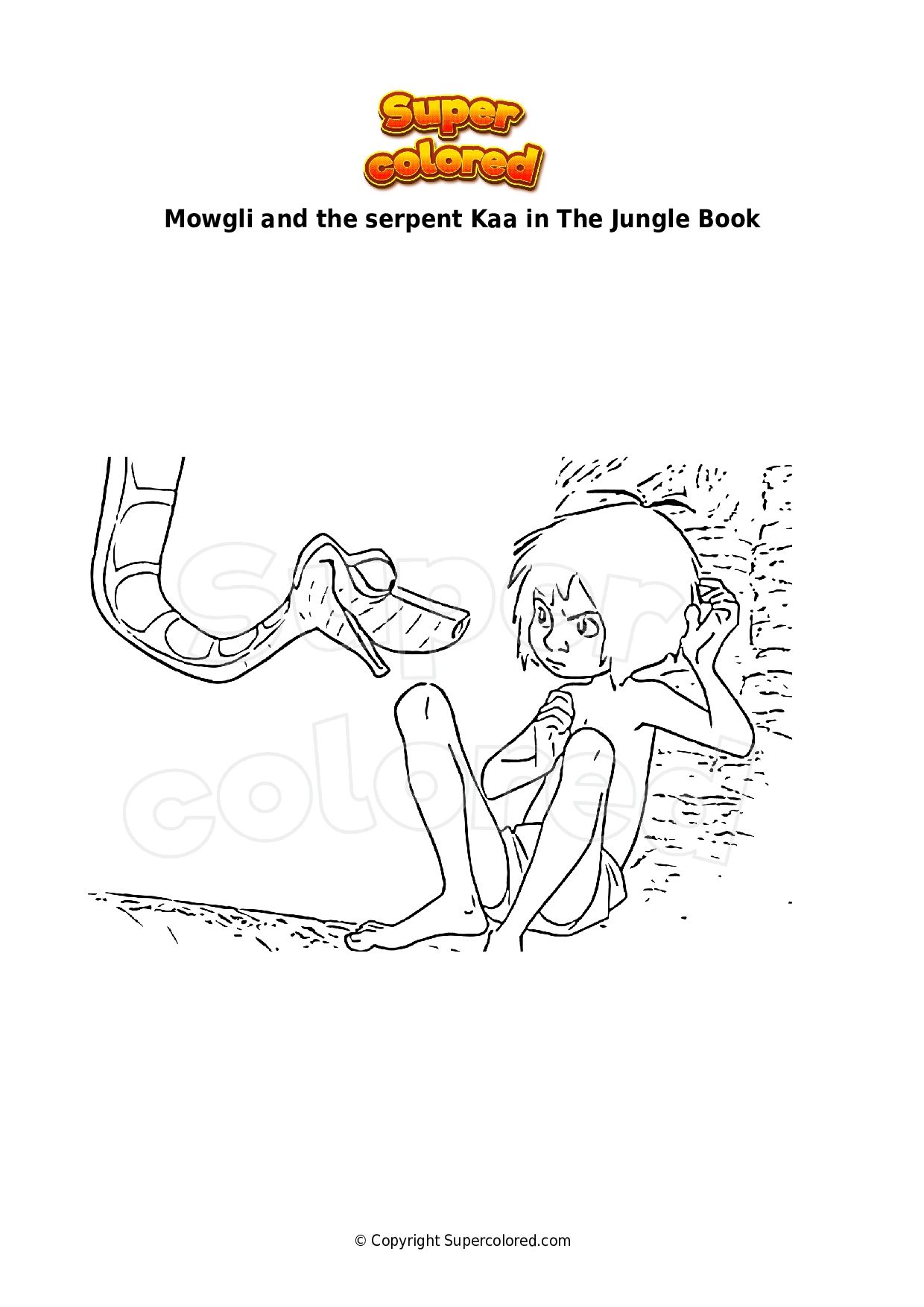 Coloring page mowgli and the serpent kaa in the jungle book
