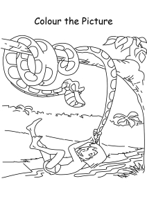 Mowgli with kaa coloring pages worksheet for kindergartenpreschoolfirst grade