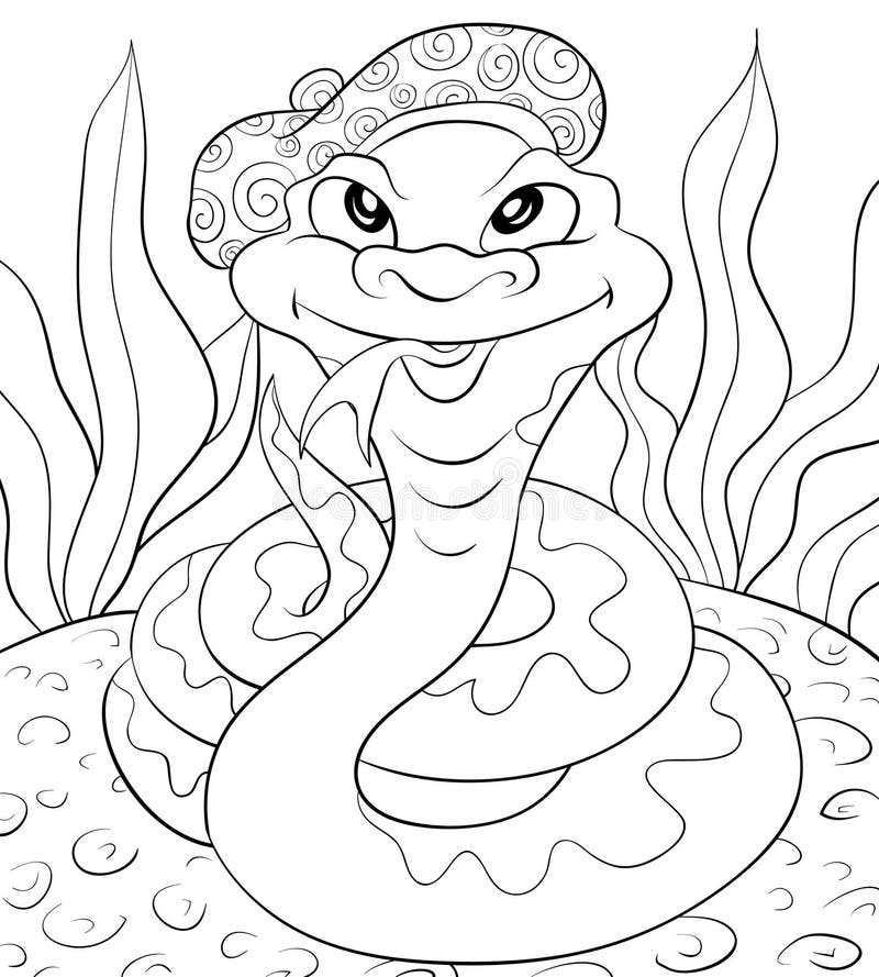Coloring pagebook a cute snake image for childrenline art style illustration for relaxing stock vector