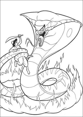 Aladdin and a giant snake coloring page free printable coloring pages