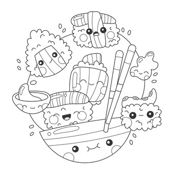 Sushi coloring vectors illustrations for free download